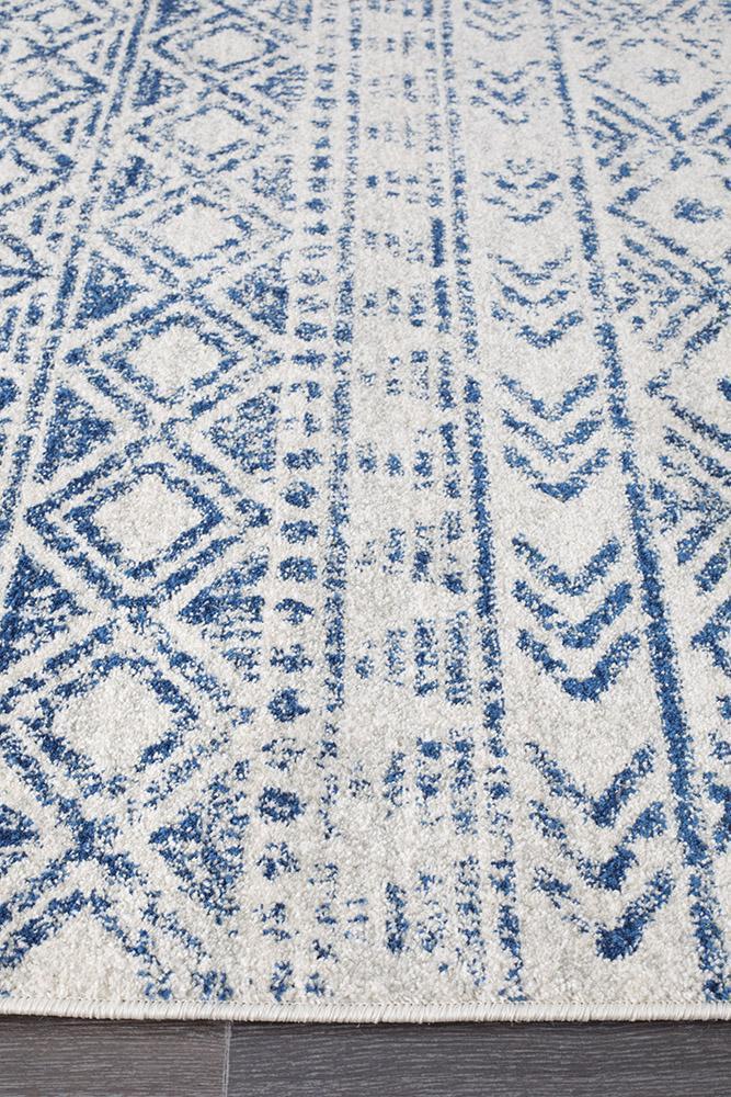 Oasis Ismail White Blue Rustic Runner Rug