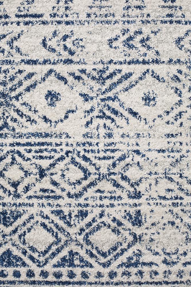 Oasis Ismail White Blue Rustic Runner Rug