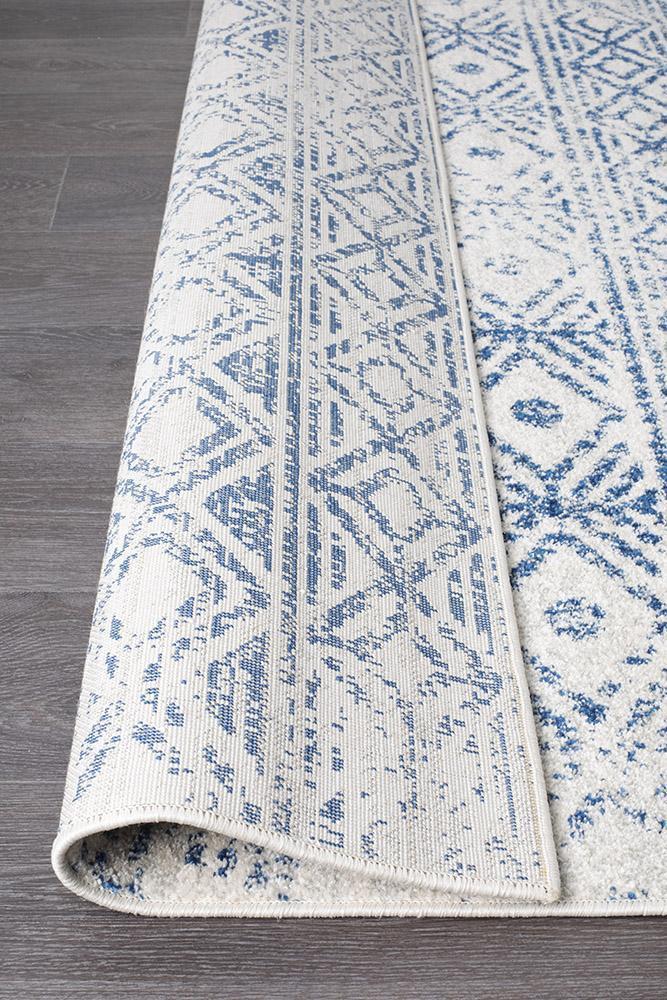 Oasis Ismail White Blue Rustic Runner Rug