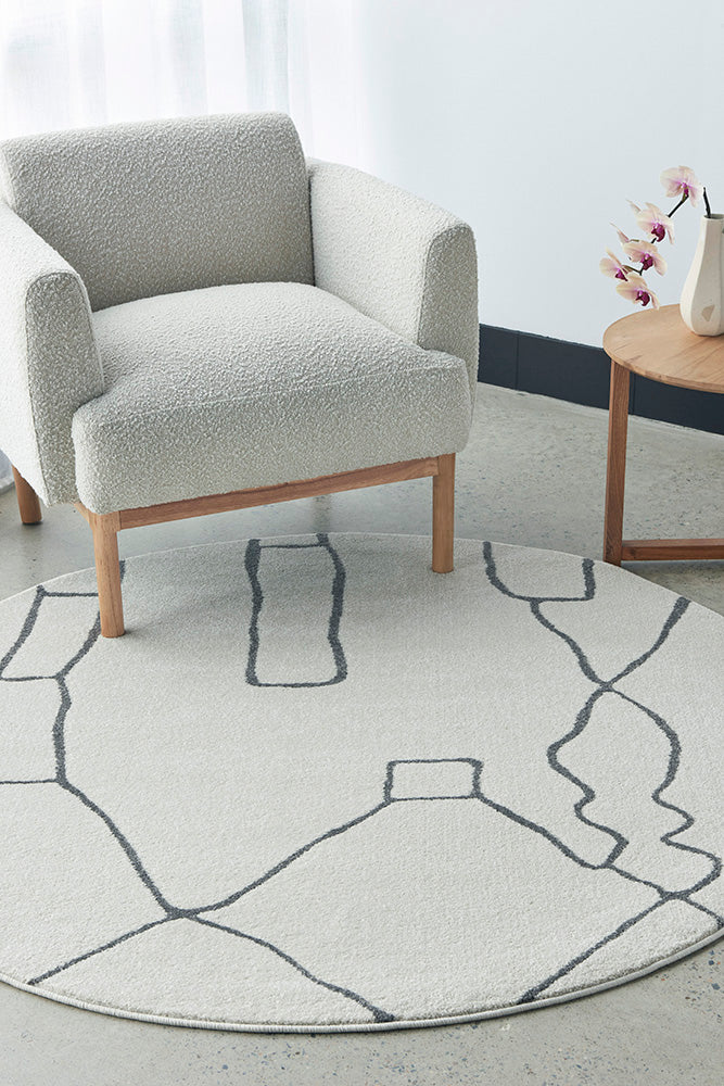 Amy White Grey Round Rug