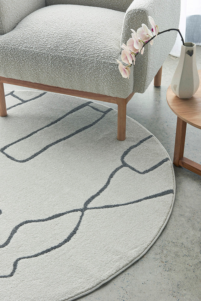 Amy White Grey Round Rug