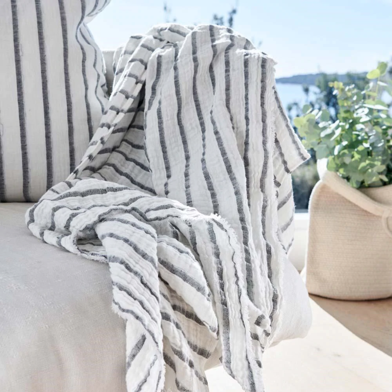 Sea Spray Luxe Throw - White W Navy Stripe