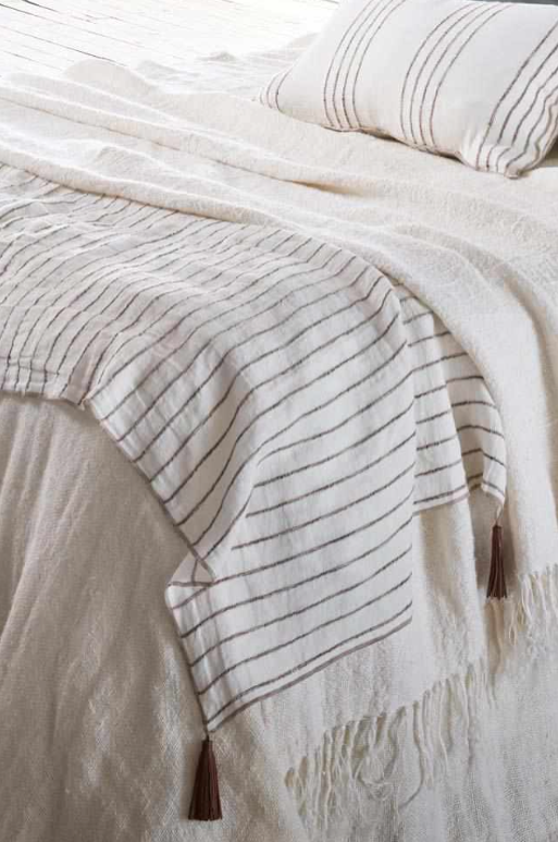 Rock Pool Luxe Oversized Linen Throw - White/natural Stripe - 200x150cm