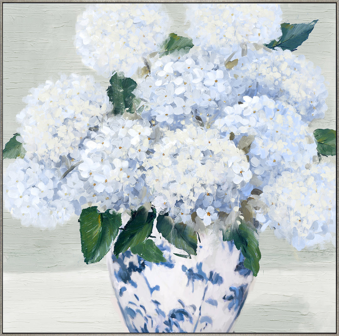 Hamptons Hydrangea Canvas In Antique Silver Frame