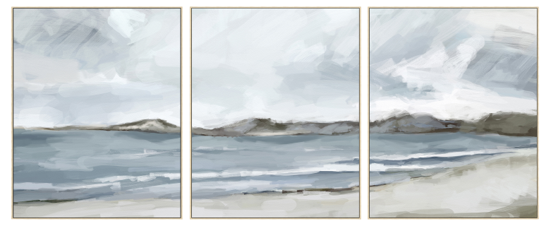 Beachside Stroll Three Piece Canvas In Natural Frame