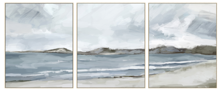 Beachside Stroll Three Piece Canvas In Natural Frame