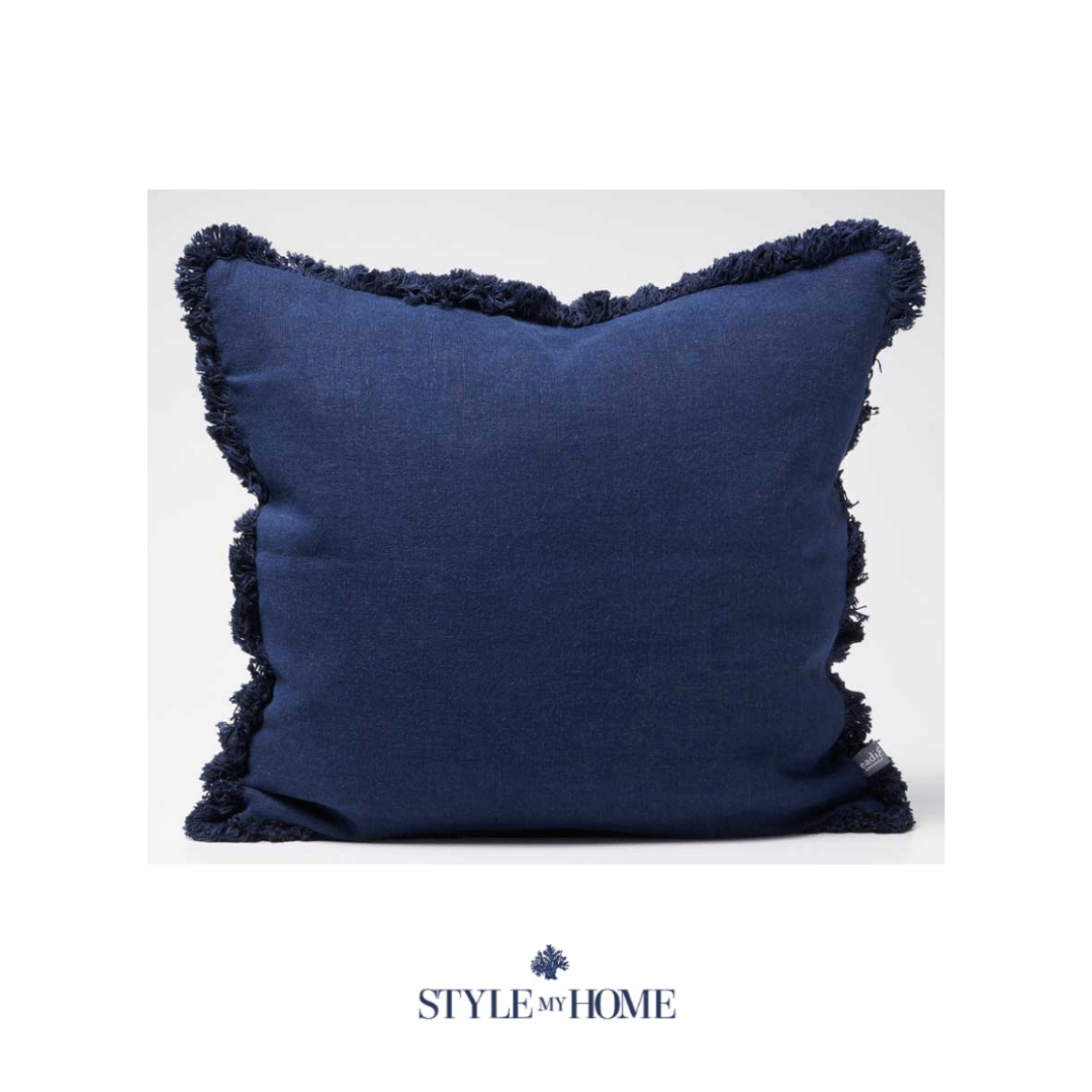 Luca Boho Linen Cushion Navy